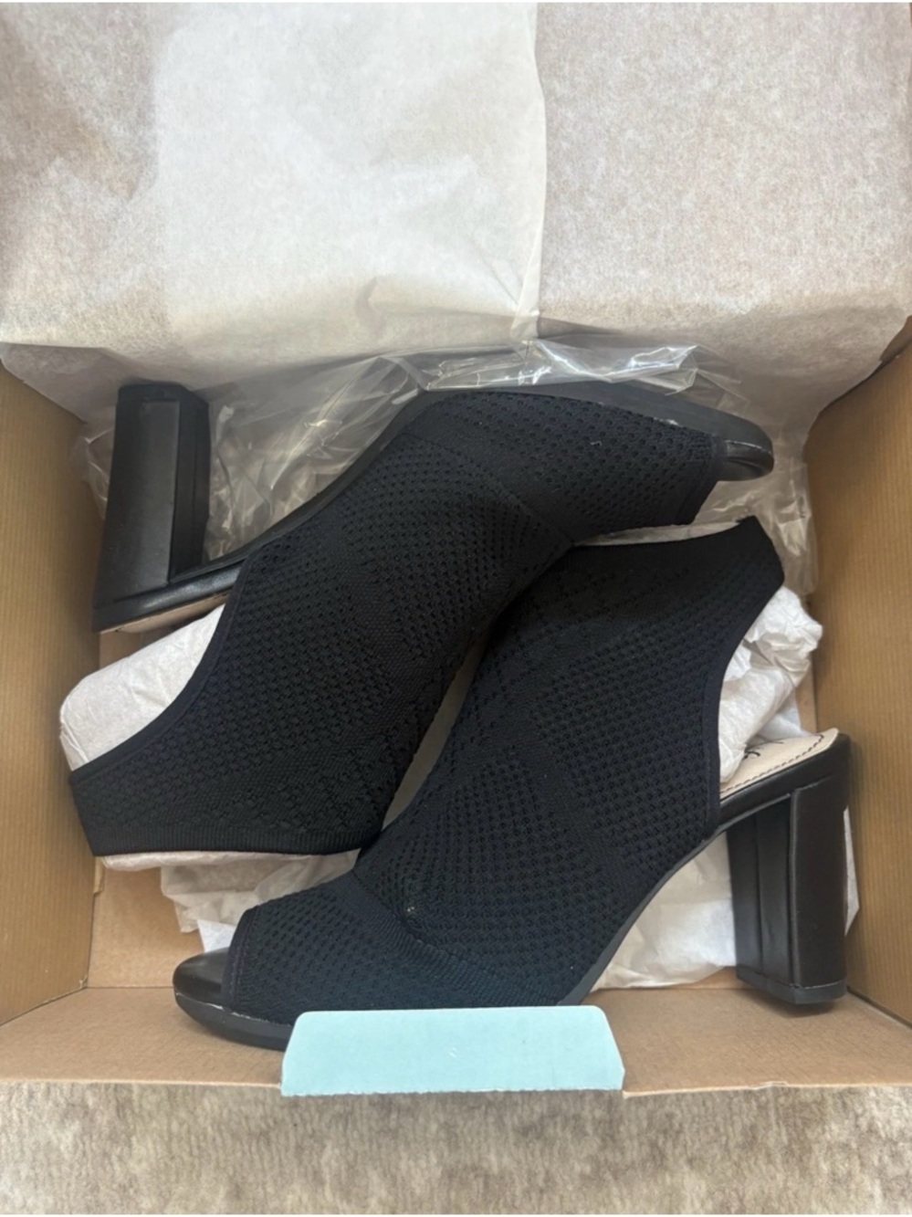 Life Stride Black Knit Peep-Toe Block Heel Slingback New in Box